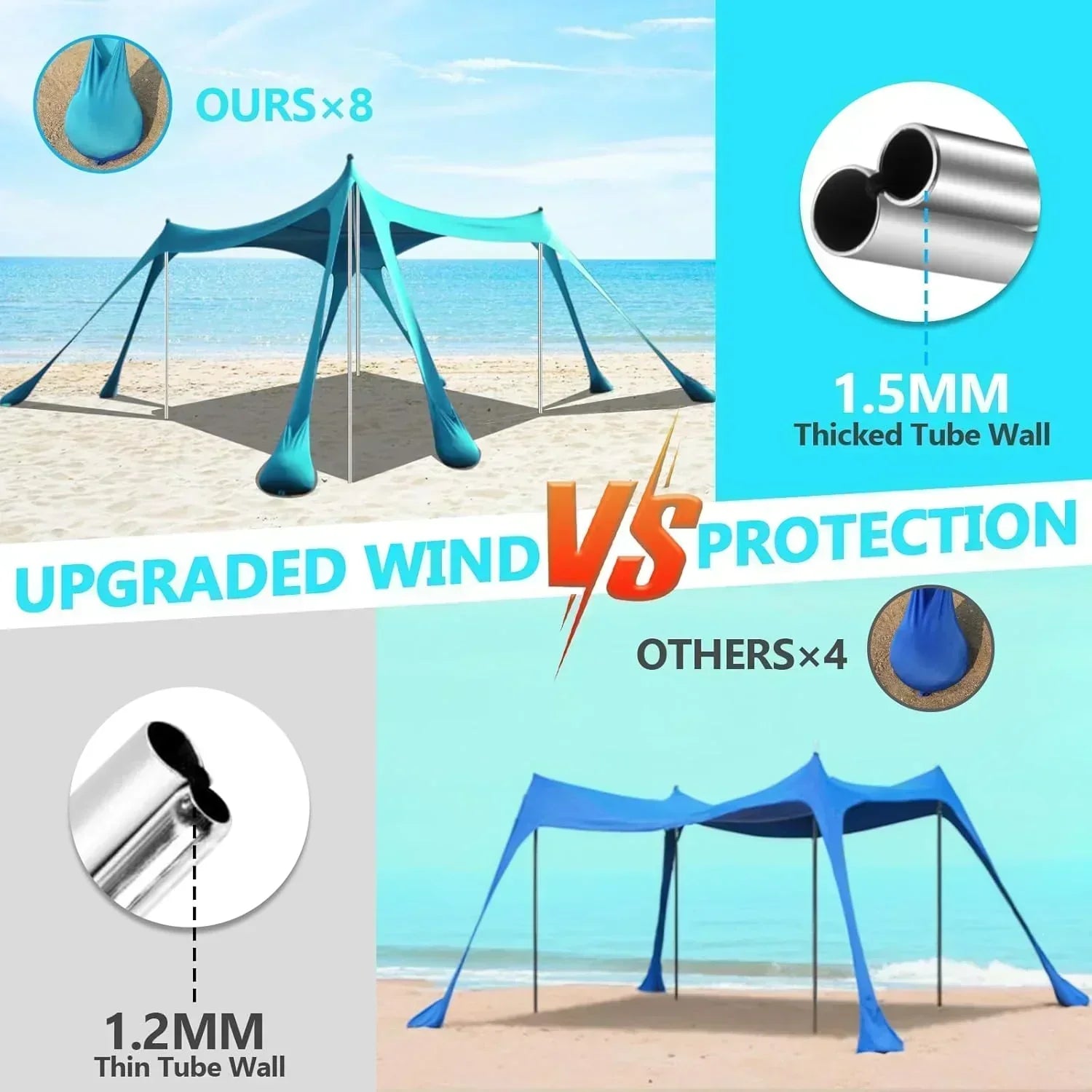 Beach Tent Sun Shelter 10 x 10 FT Beach Canopy Tent Sun Shade Heavy Duty UPF50+ Beach Tent