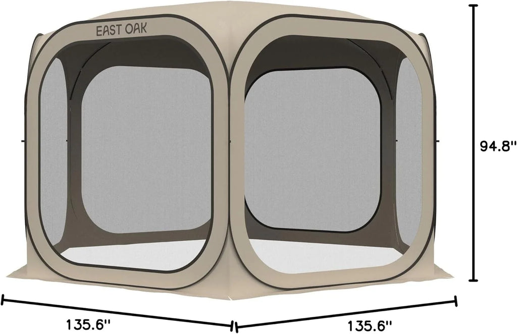 EAST OAK Screen House Tent Pop-Up, Portable Screen Room Canopy Instant Screen Tent 10 x 10 FT with Carry Bag for Patio, Backyard, Deck & Outdoor Activities, Beige