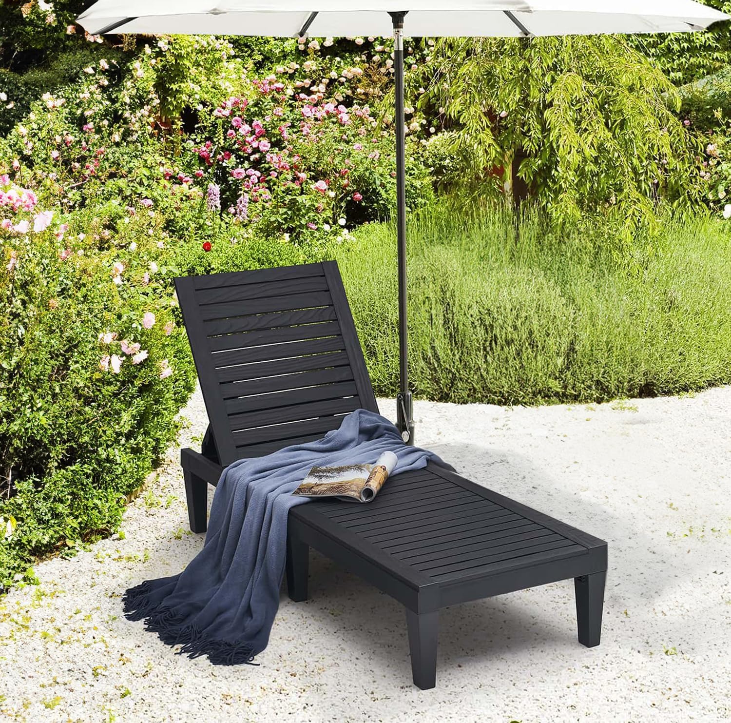 Patio Chairs Black Chaise Lounge Chair Outdoor 5-Position Adjustable Sun Tanning Chair