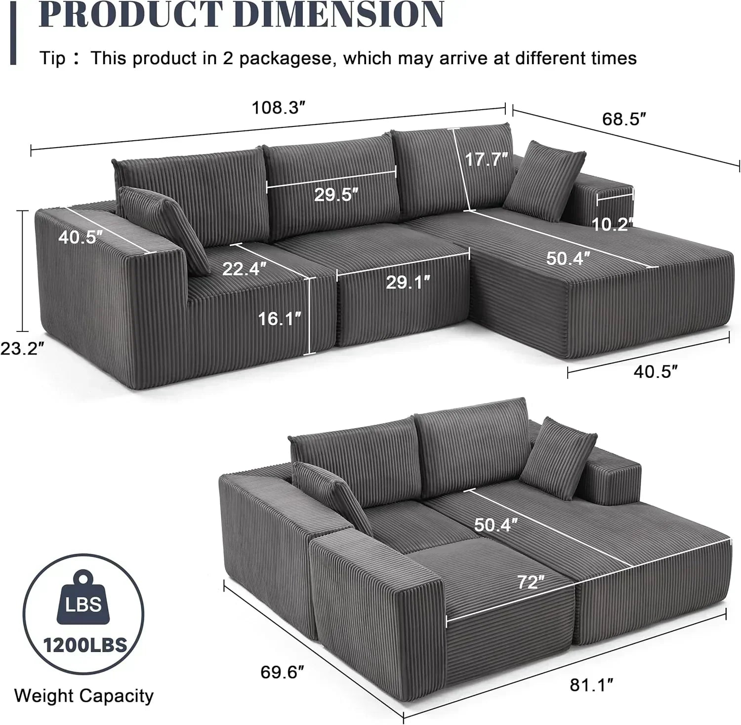 108 inch sectional sofa cloud sectional sofa with deep seat modern sectional L shaped sofa