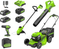 Greenworks 48V (24V x 2) 21 Brushless Self-Propelled Mower+12 String Trimmer+320CFM Blower