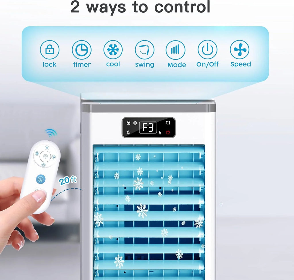 Windowless Portable Air Conditioners, Evaporative Air Cooler w/3 Modes & 3 Speeds, 12H Timer for Smart Auto-off, 2-Gal Tank for 20H Cooling,16FT Remote,No Hose Needed,46db Swamp Cooler
