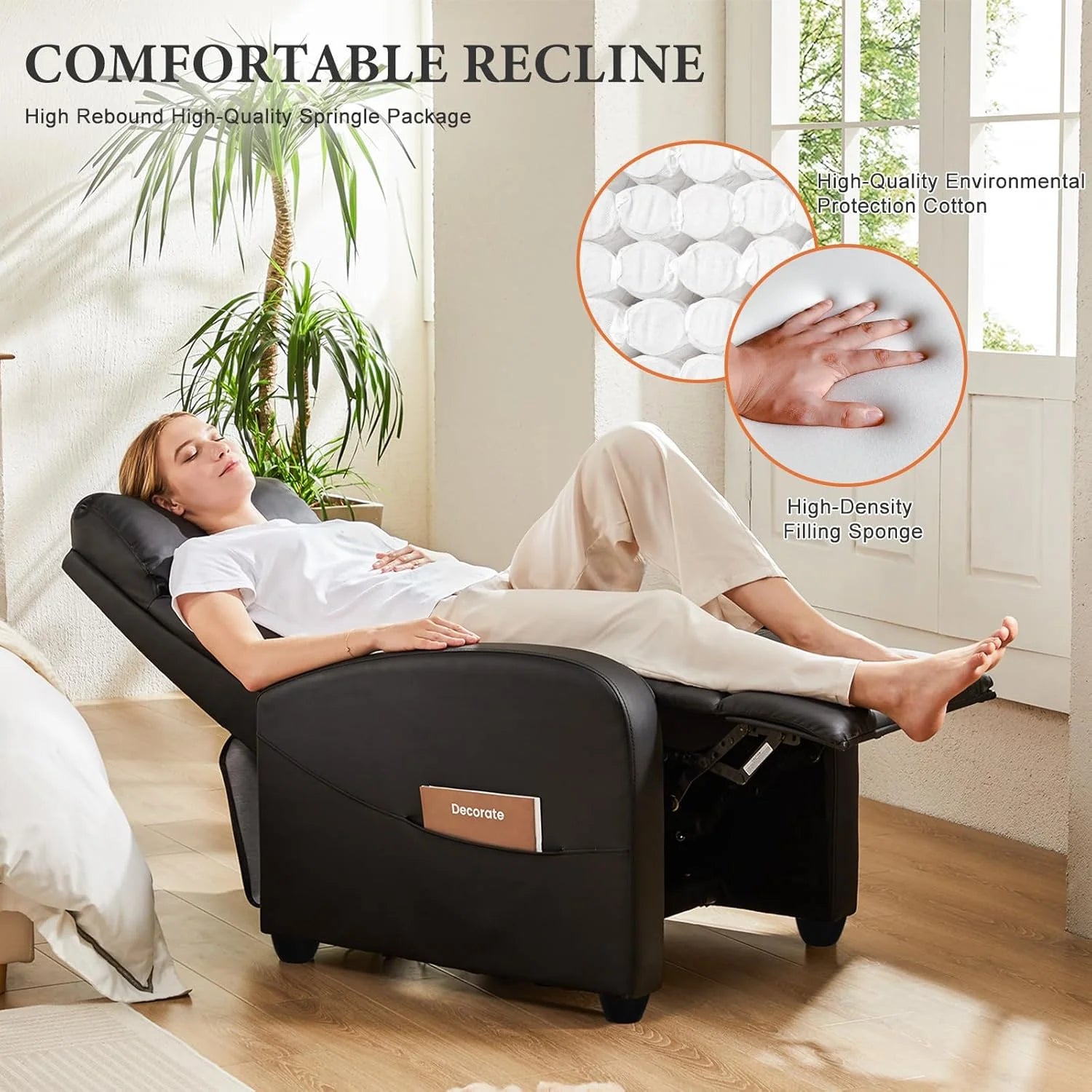 Sweetcrispy Massage Recliner Chair for Adults, Adjustable Home Theater Seating with Lumbar Support for Living Room, Modern Fabric Reclining, Light Grey
