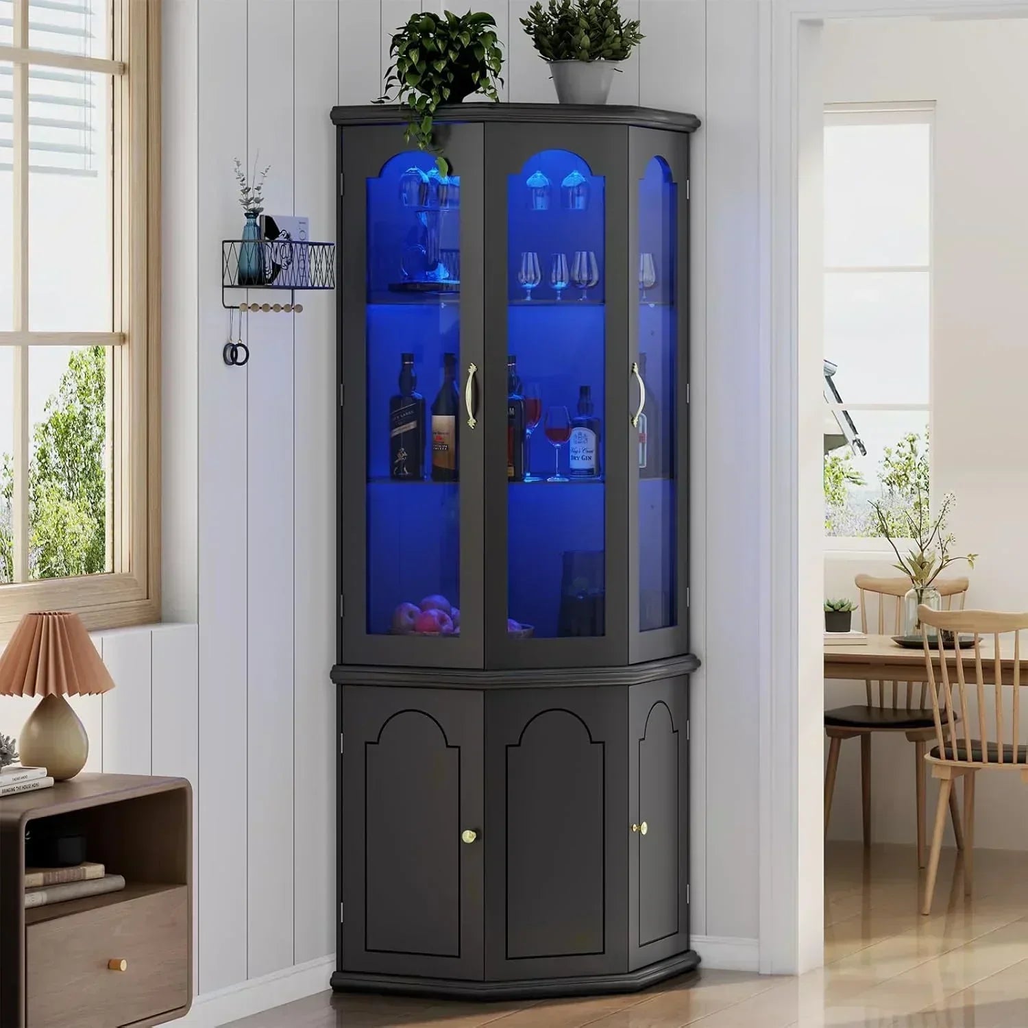 Corner wine cabinet with LED lights tall modern wine cabinet home bar wine storage cabinet