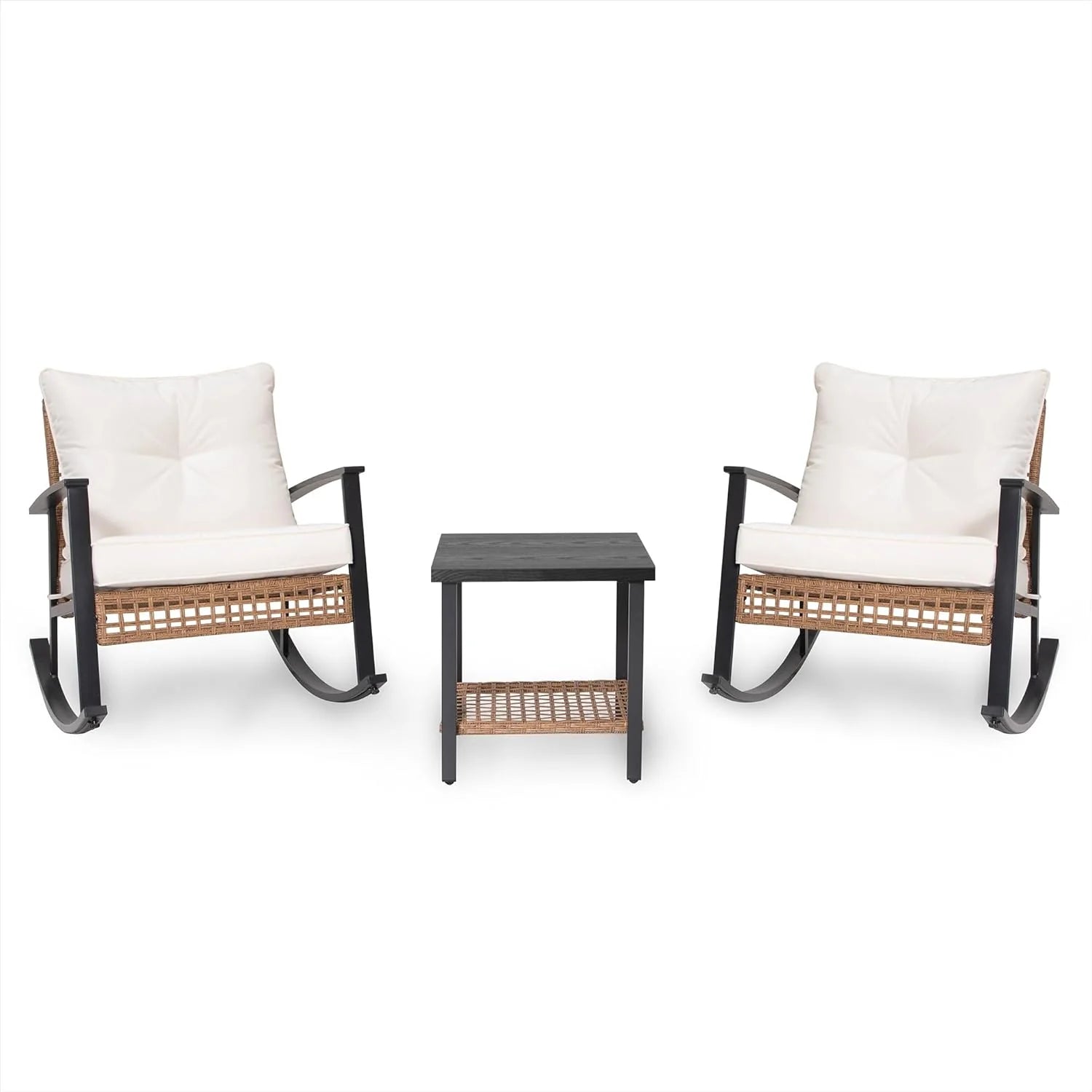 LAUSAINT HOME 3 Piece Rocking Bistro Set Outdoor Patio Furniture Oversize Rattan Conversation Set