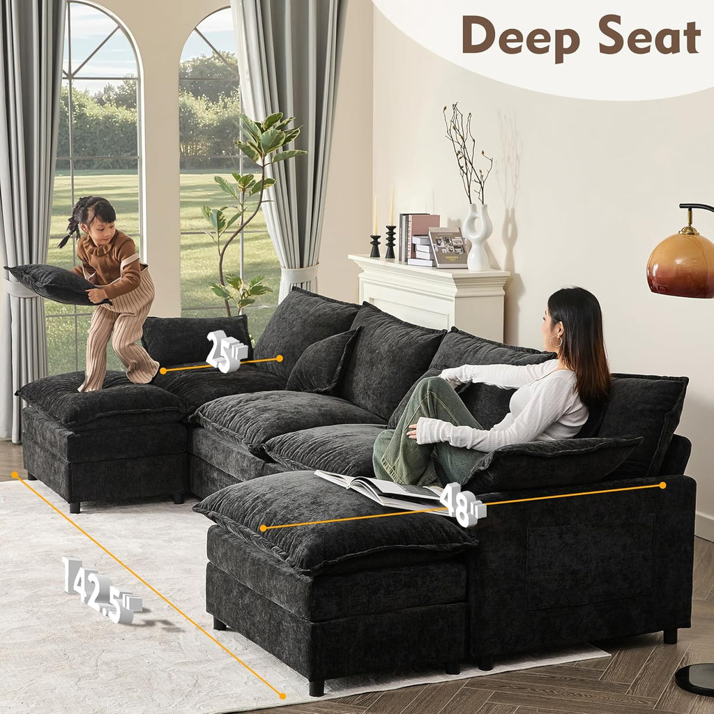 108 Inch U Shape Sofa Sectional Sofa Comfortable Cloud Sofa with Removable Footstool