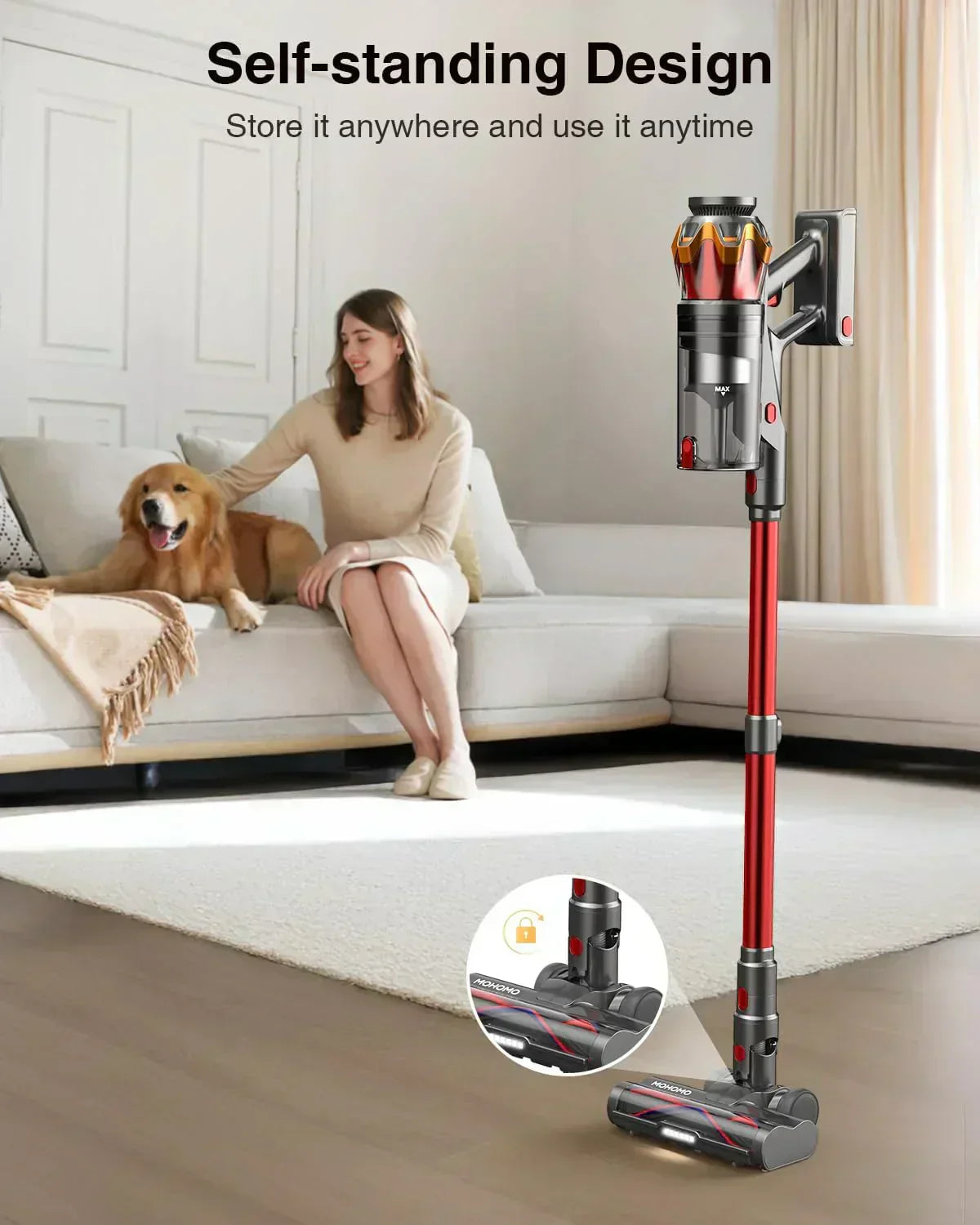 Cordless Vacuum Cleaner 580W 48KPA 65Mins Vacuum Cleaners for Home Self-Standing Stick Vacuum