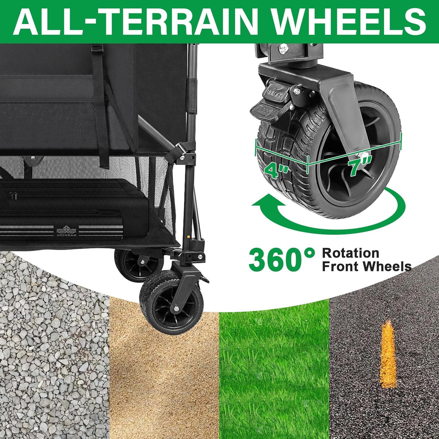Double Decker Wagon 600lb Capacity & 400L Collapsible Sports Wagon with Big Wheels 54 Extended Utility Folding Cart
