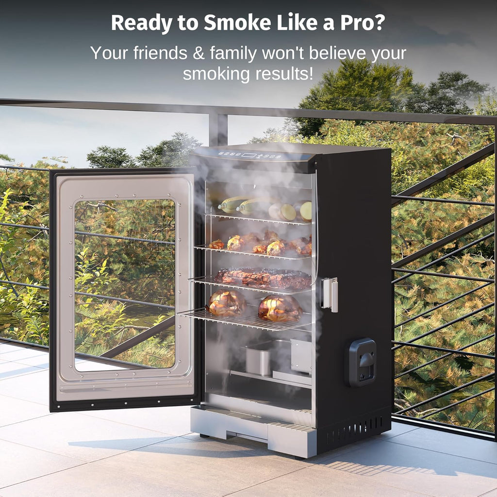 EAST OAK 30 Outdoor Electric Smoker | Built-in meat probe, smokes up to 6 times longer in a single load, side loader for uninterrupted smoking