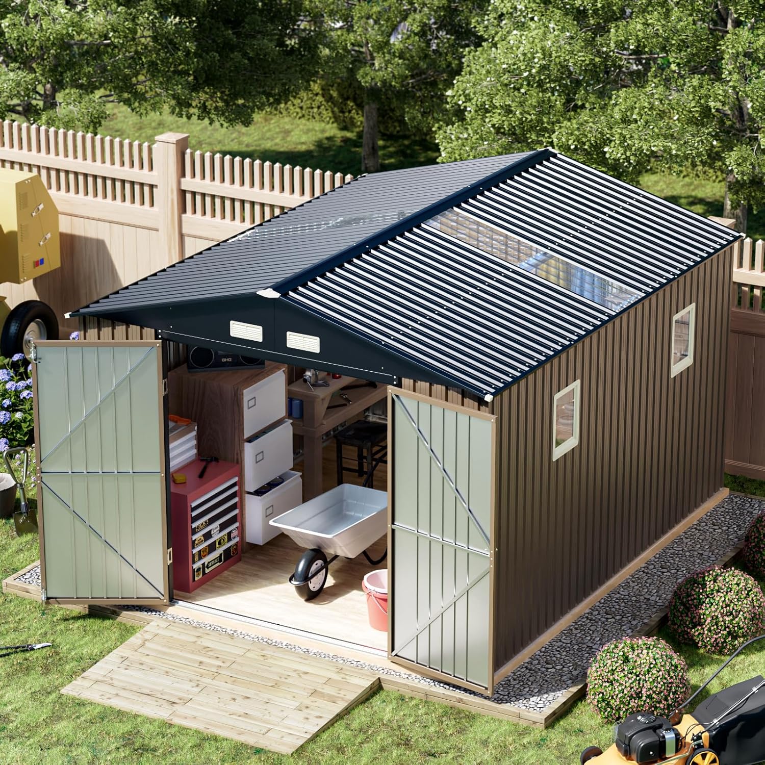 Breezz 8X10FT Outdoor Steel Storage Shed Lockable Doors Weather-Resistant Metal Tool Shed
