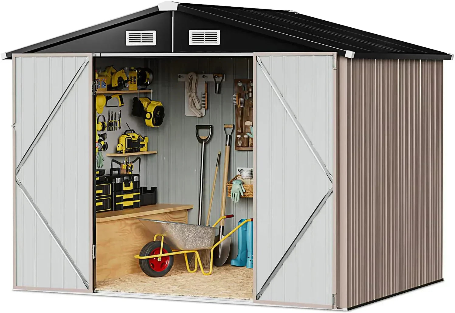 Aoxun 12x10 FT Shed Metal Outdoor Waterproof Storage Shed Steel Utility Garden Tool Shed