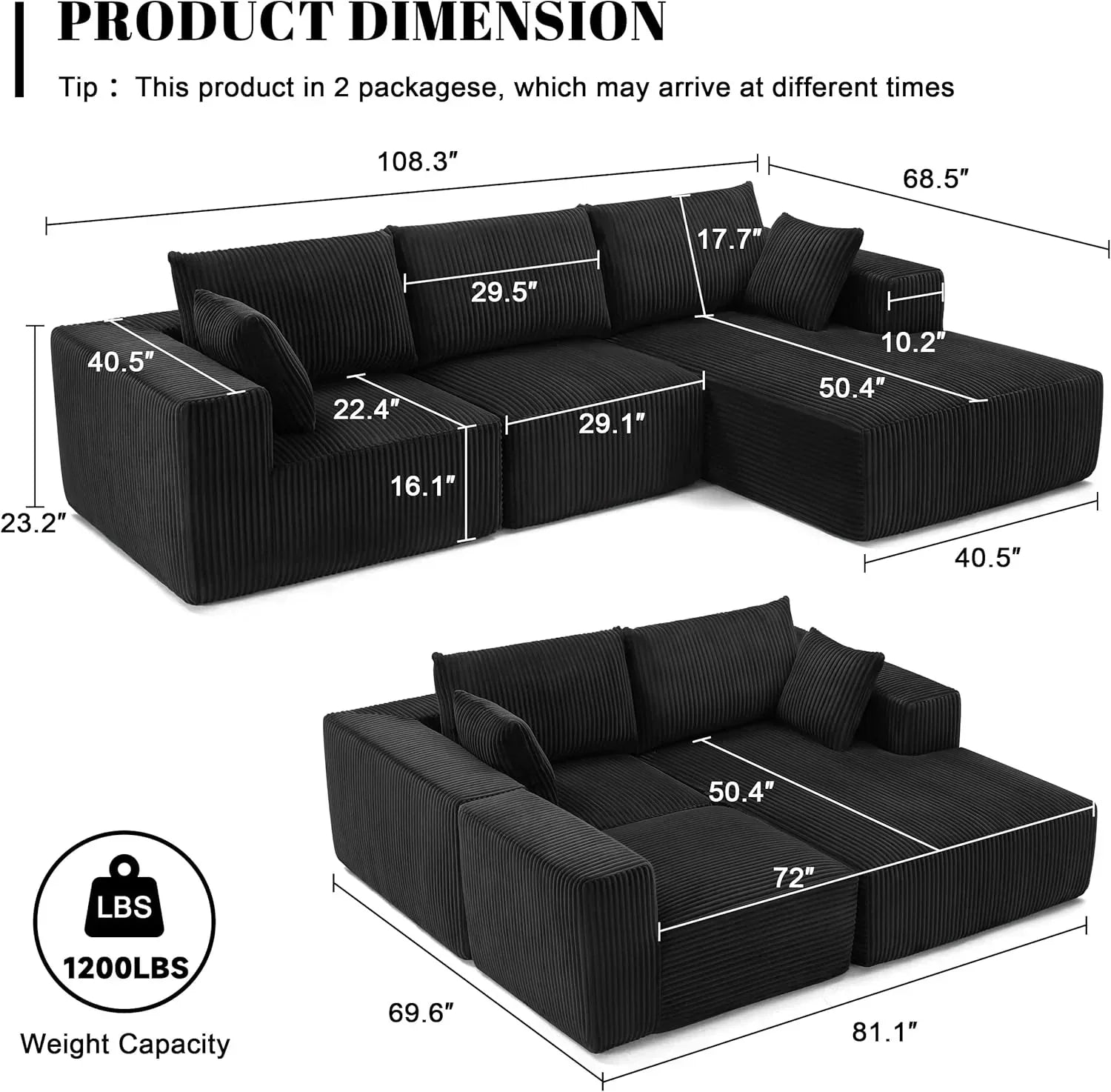 108-inch modular sofa cloud modular sofa with deep seat and reclining chair upholstered sofa