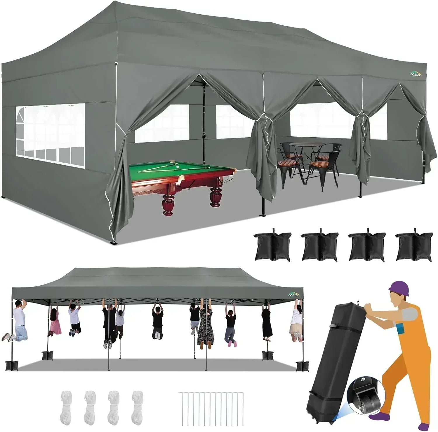 COBIZI 10x20 Heavy Duty Pop up Canopy Tent 6 sidewalls Commercial Canopy Wedding Party Tents