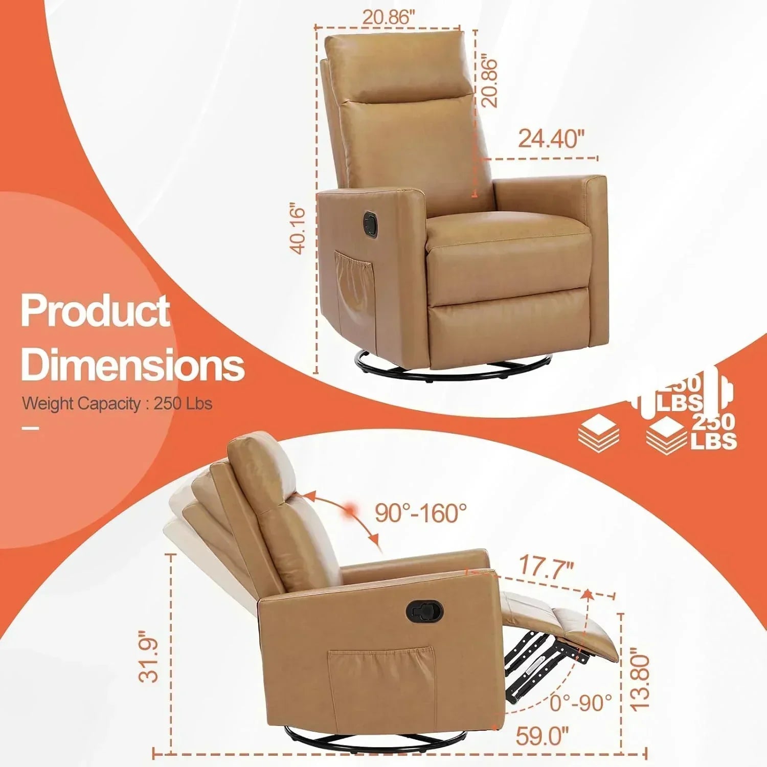 Sweet and crisp rocking chair 360 degree rotating recliner with sliding function