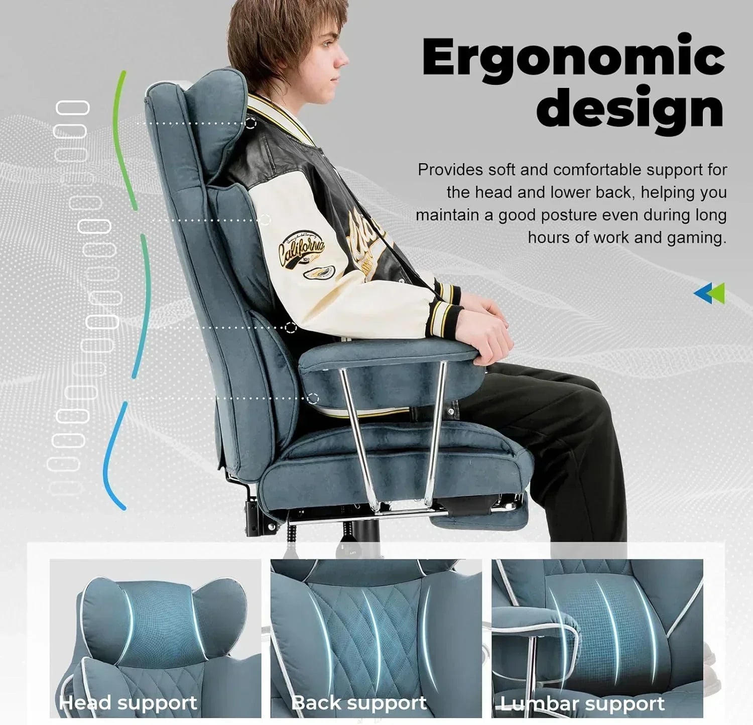 Large high back office chair high back leather gaming chair with footrest