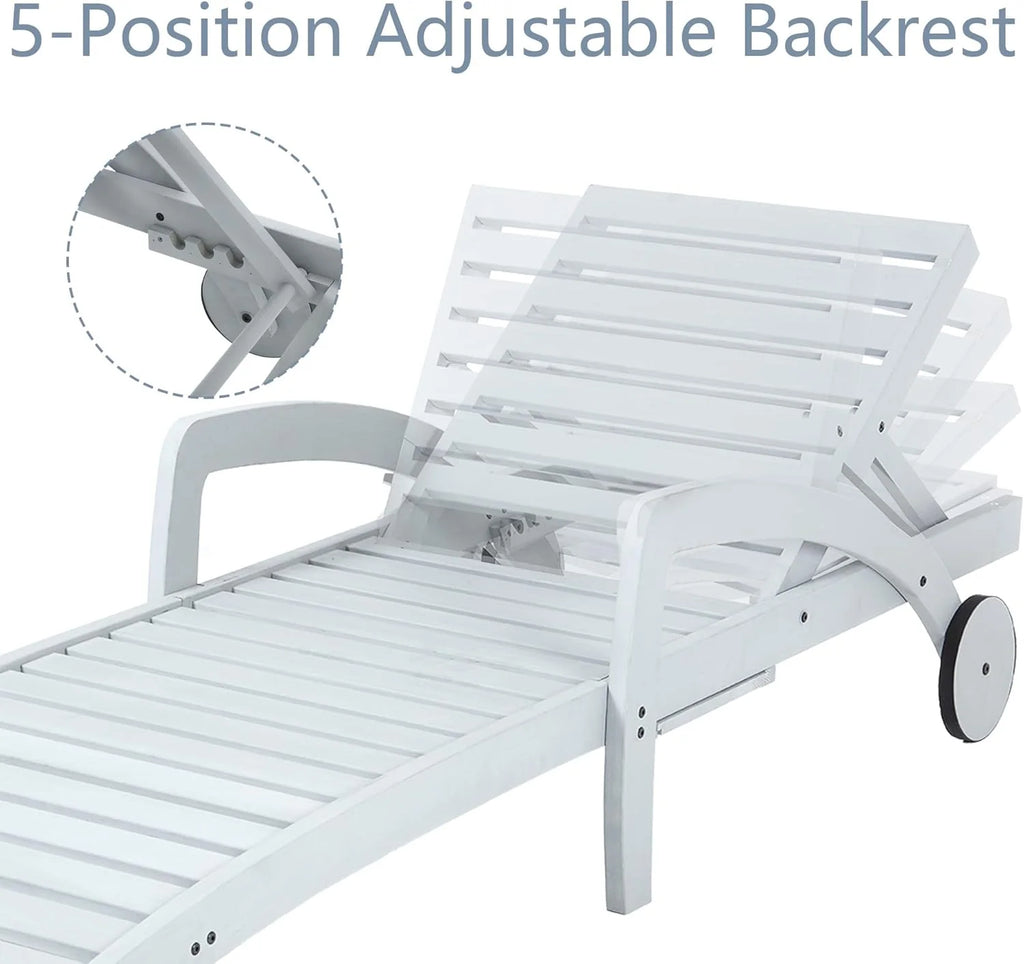Pool Chaise Lounge Chairs Set of 4 5-Position Adjustable Outdoor Patio Lounge Chairs Wood Reclining Chaise Lounger Chair with Pullout Side Table