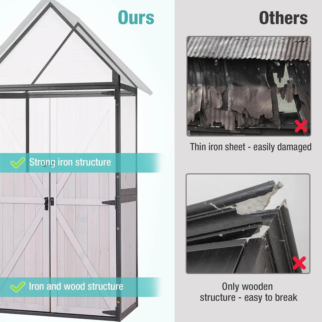 Sheds Outdoor Storage Garden Shed with Metal Frame Structure and Adjustable Shelves