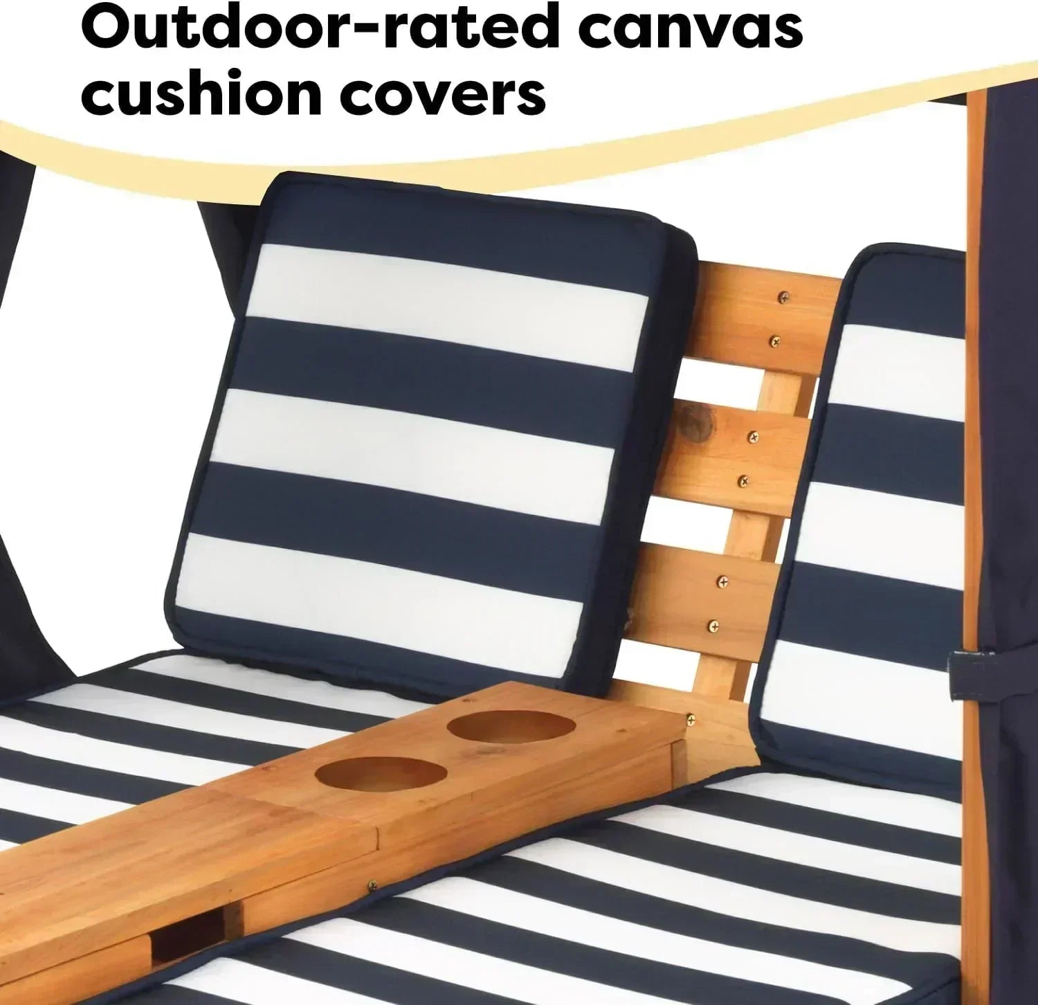 KidKraft Wooden Outdoor Double Chaise Lounge with Cup Holders Kids Patio Furniture Honey