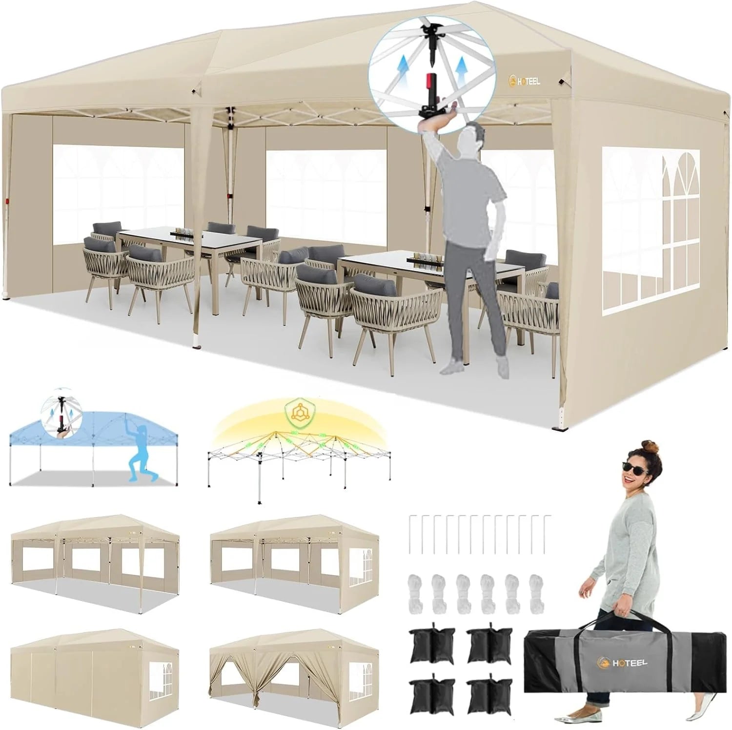 HOTEEL 10x30FT Party Tent with 8 Removable Sidewalls for Parties, Carpas para Fiestas