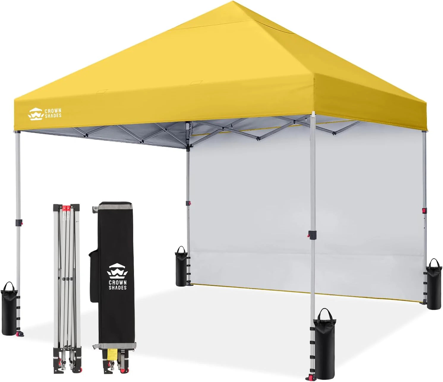 CROWN SHADES 10x10 Pop Up Canopy with 1 Side Wall - Beach Tent with One Push Setup - Outdoor Sun Shade for Events, Parties, Camping - Gazebo with STO-N-Go Cover Bag (White)
