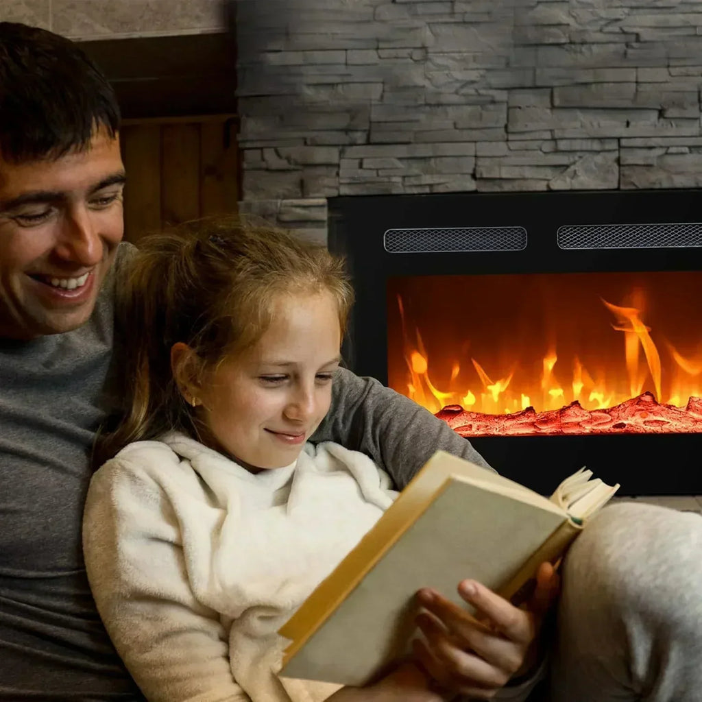 EUHOMY 50 Inch Electric Fireplace Wall Recessed Adjustable Flame Color Fireplace Heater