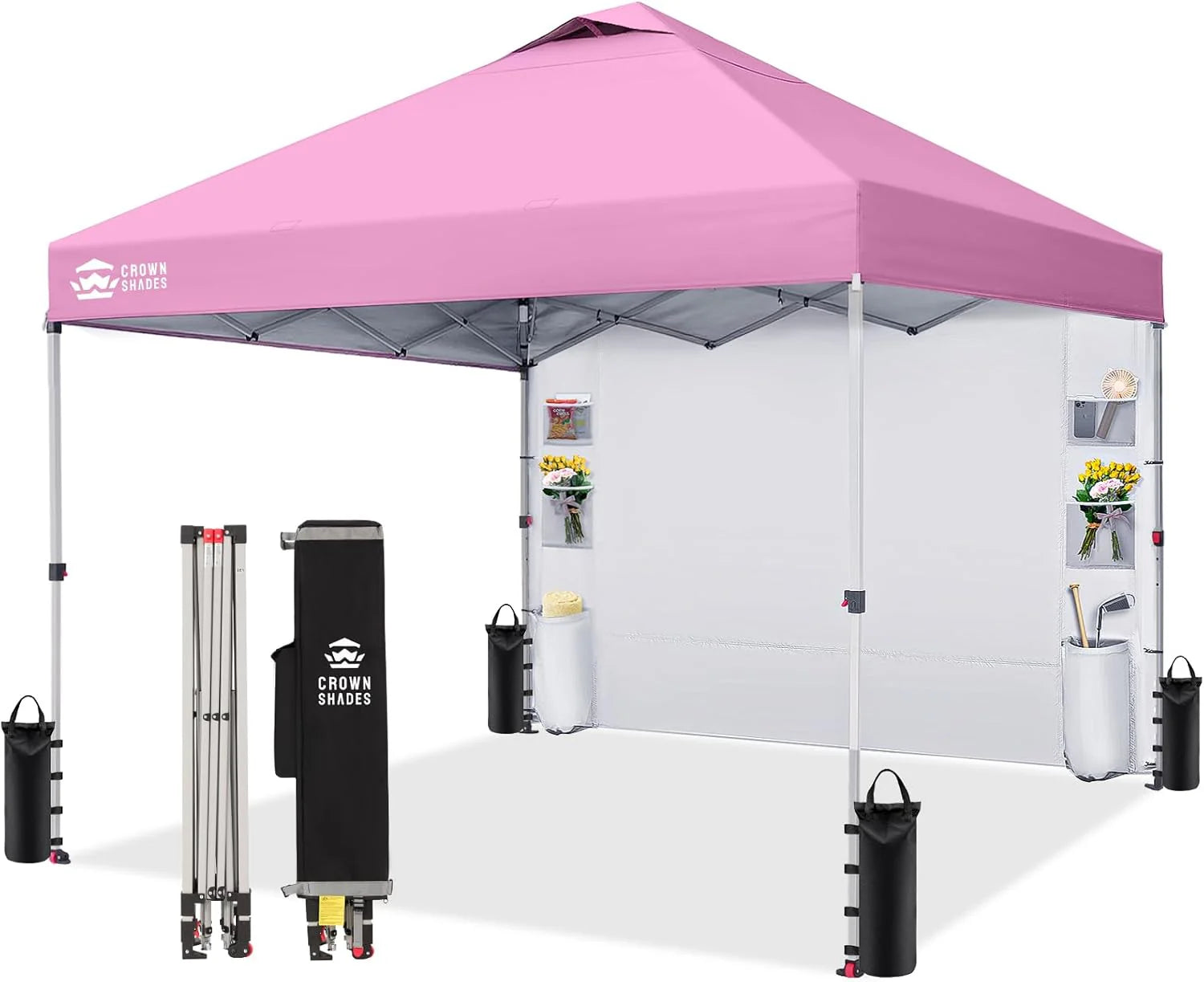 CROWN SHADES Canopy Tent 10x10 Pop Up Canopy Outdoor Shade with Pockets Sidewall, Easy Up Sun Shelter with One Person Set Up Center Lock, Portable Instant Camping Beach Canopy Tents, Purple
