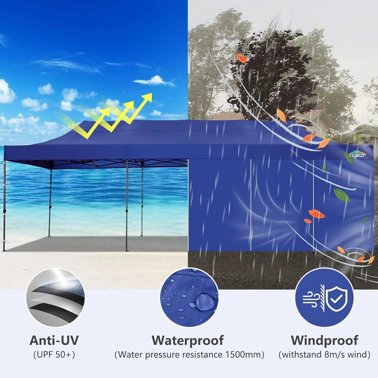 COBIZI 10x20 Heavy Duty Pop up Canopy Tent with 6 sidewalls Easy Up Commercial Outdoor Canopy Wedding Party Tents for Parties All Season Wind & Waterproof Gazebo with Roller Bag,Black(Frame Thickened)