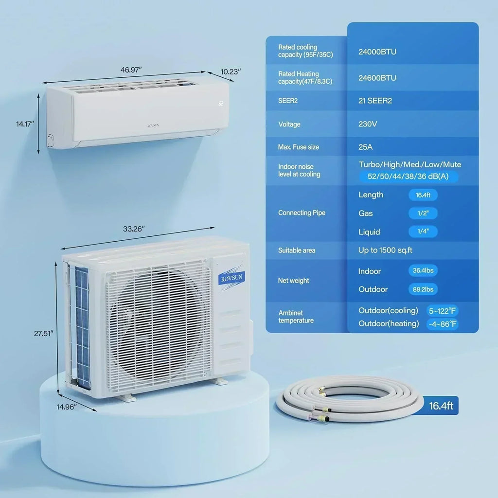 ROVSUN 9000 BTU Wifi Enabled Mini Split Air Conditioner Heater Inverter 19 SEER2 Energy Saving