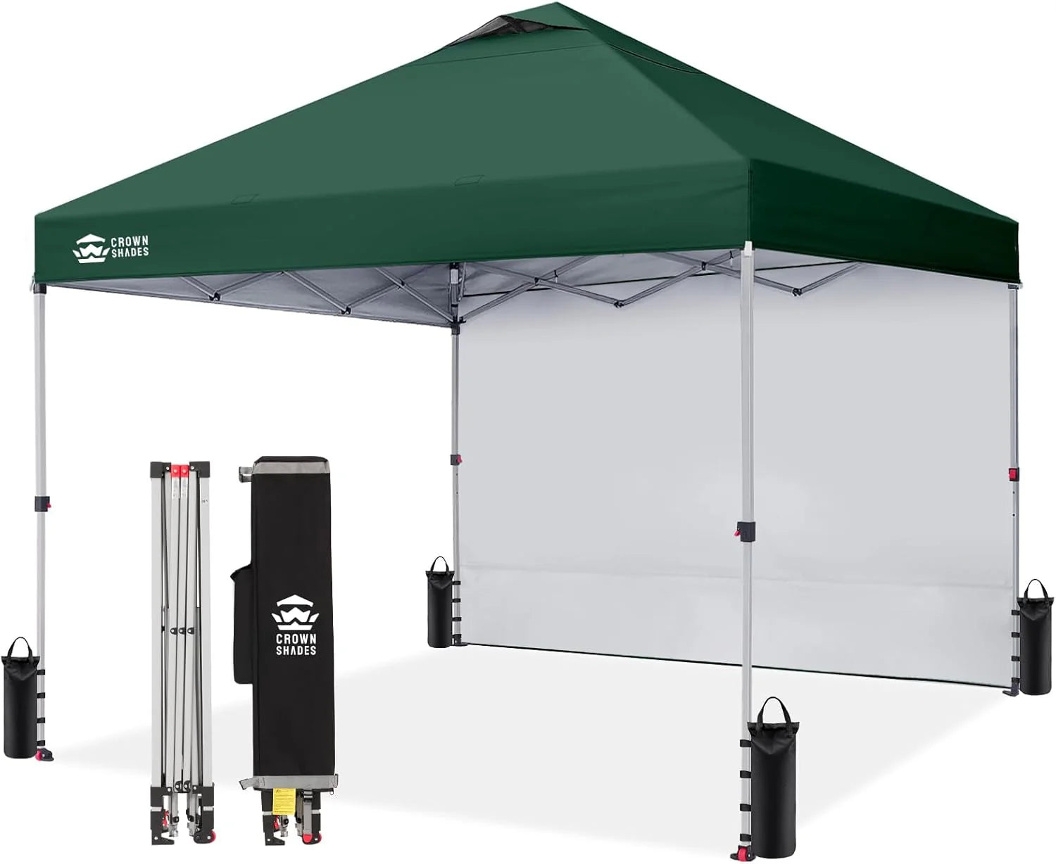 CROWN SHADES 10x10 Pop Up Canopy with 1 Side Wall - Beach Tent with One Push Setup - Outdoor Sun Shade for Events, Parties, Camping - Gazebo with STO-N-Go Cover Bag (White)