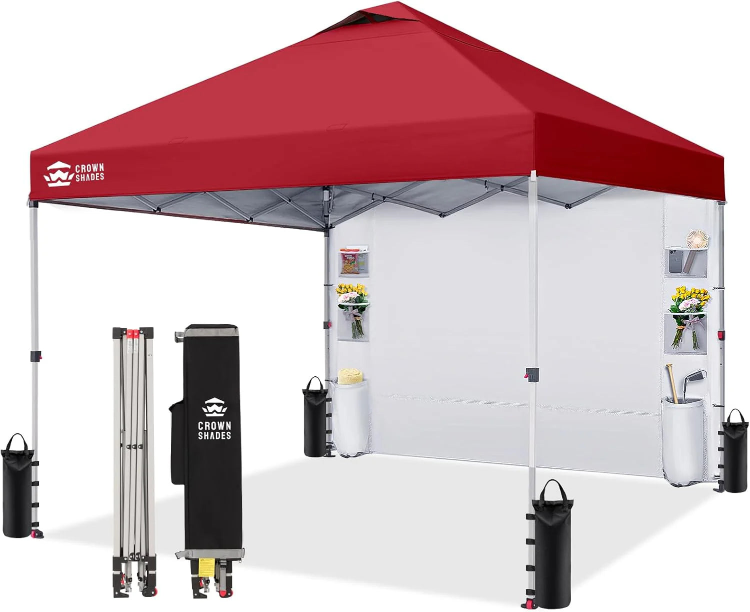 CROWN SHADES Canopy Tent 10x10 Pop Up Canopy Outdoor Shade with Pockets Sidewall, Easy Up Sun Shelter with One Person Set Up Center Lock, Portable Instant Camping Beach Canopy Tents, Purple