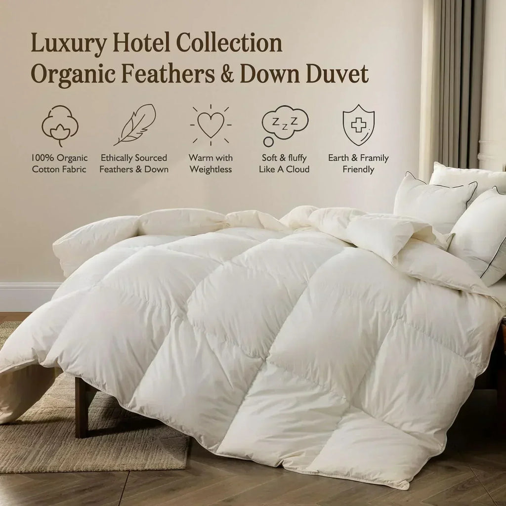 Organic down comforter queen size fluffy down core 100% cotton cover fluffy down filling