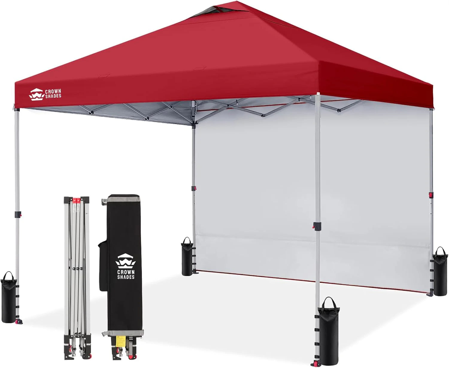 CROWN SHADES 10x10 Pop Up Canopy with 1 Side Wall - Beach Tent with One Push Setup - Outdoor Sun Shade for Events, Parties, Camping - Gazebo with STO-N-Go Cover Bag (White)