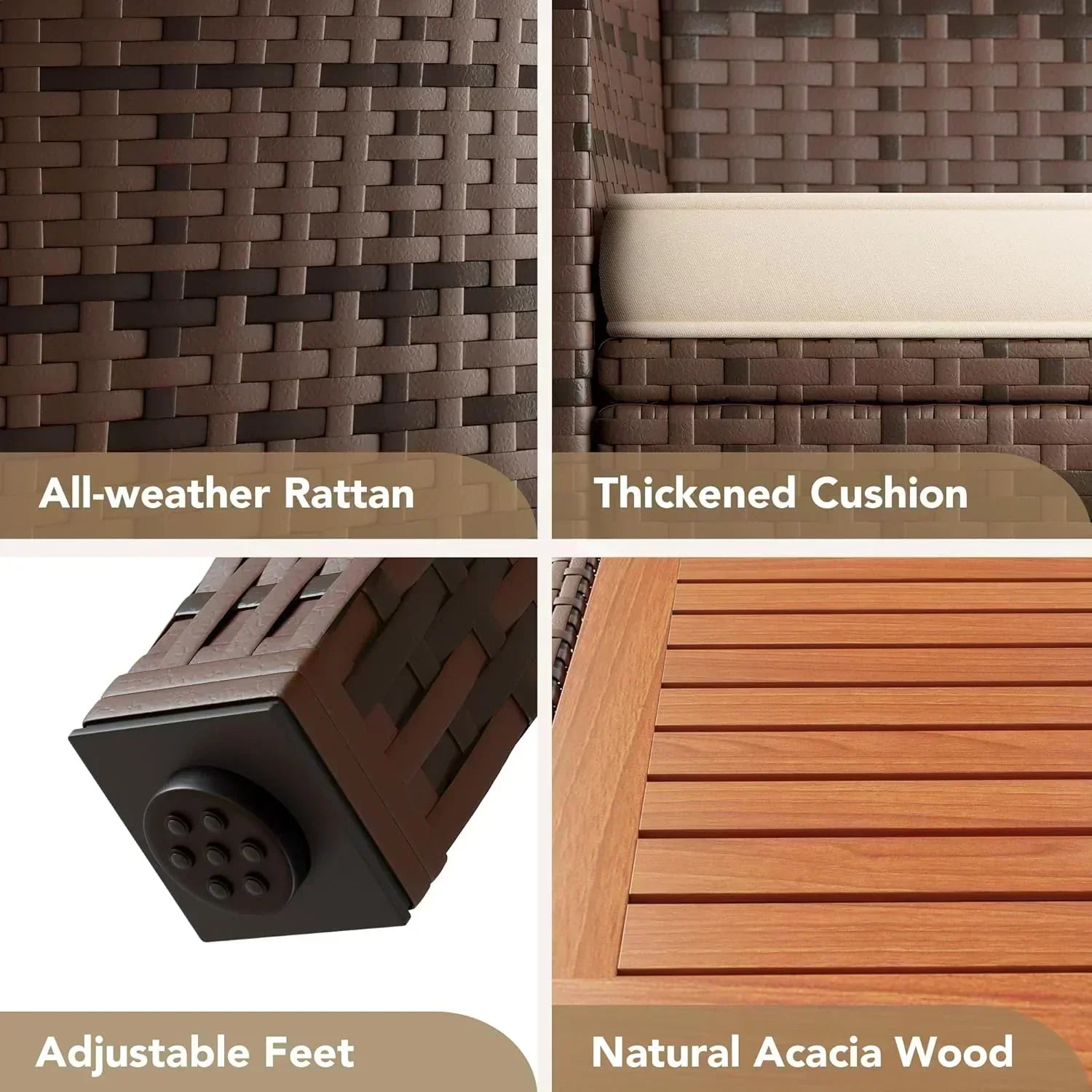 Devoko Dining 7 PCS Furniture Patio Conversation Set with Acacia Wood Table Top Rattan Outdoor