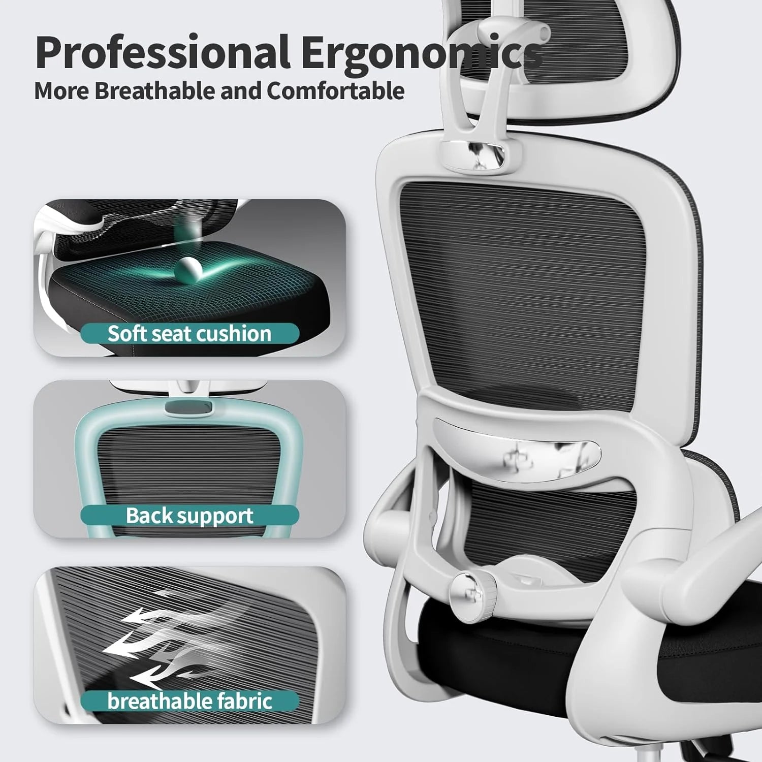 Office Chair Ergonomic Desk Chair, 330 lbs Home Mesh Desk Chair with Wheels, Comfortable Gaming Chair, High Back Office Chair