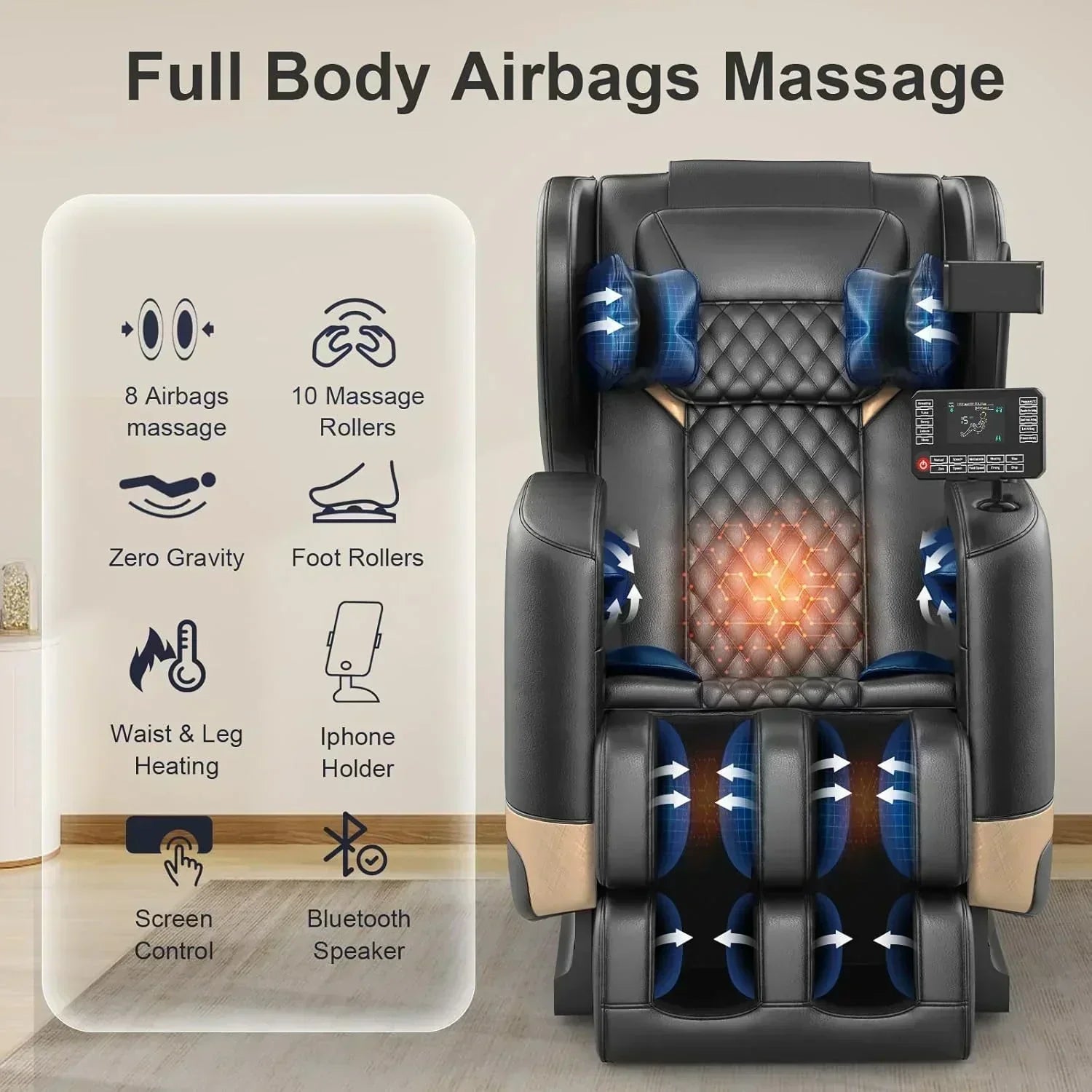 2025 Massage Chair Full Body Zero Gravity Massage Chair with 10 Fix Rollers Heating