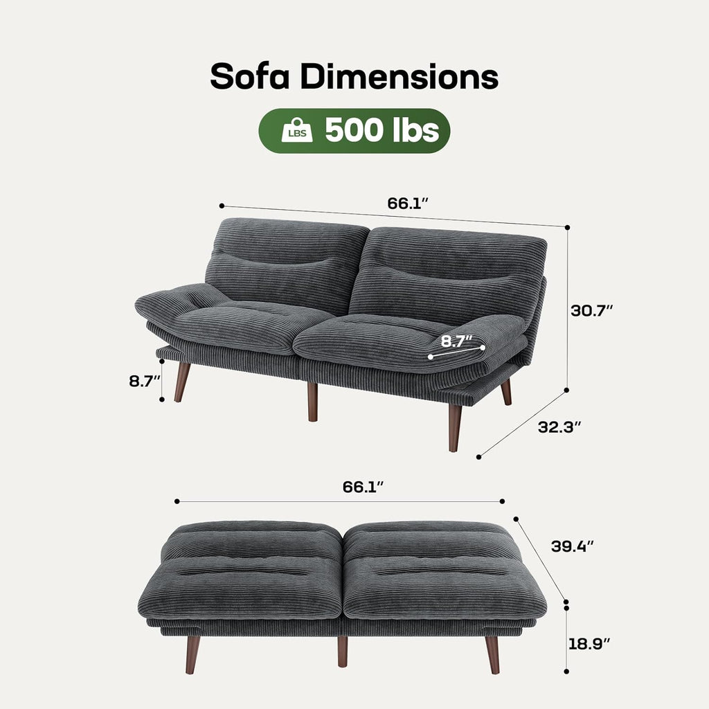Futon Sofa Bed Futon Sofa Adjustable Back Armrests Converts to Small Sleeper Sofa Bed