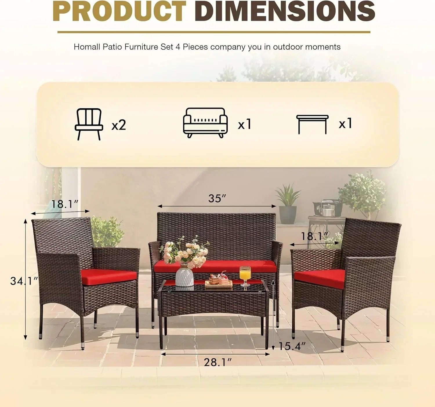 4 piece outdoor patio furniture set rattan chair wicker set