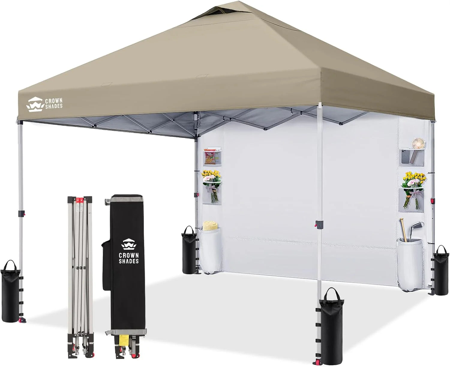 CROWN SHADES Canopy Tent 10x10 Pop Up Canopy Outdoor Shade with Pockets Sidewall, Easy Up Sun Shelter with One Person Set Up Center Lock, Portable Instant Camping Beach Canopy Tents, Purple