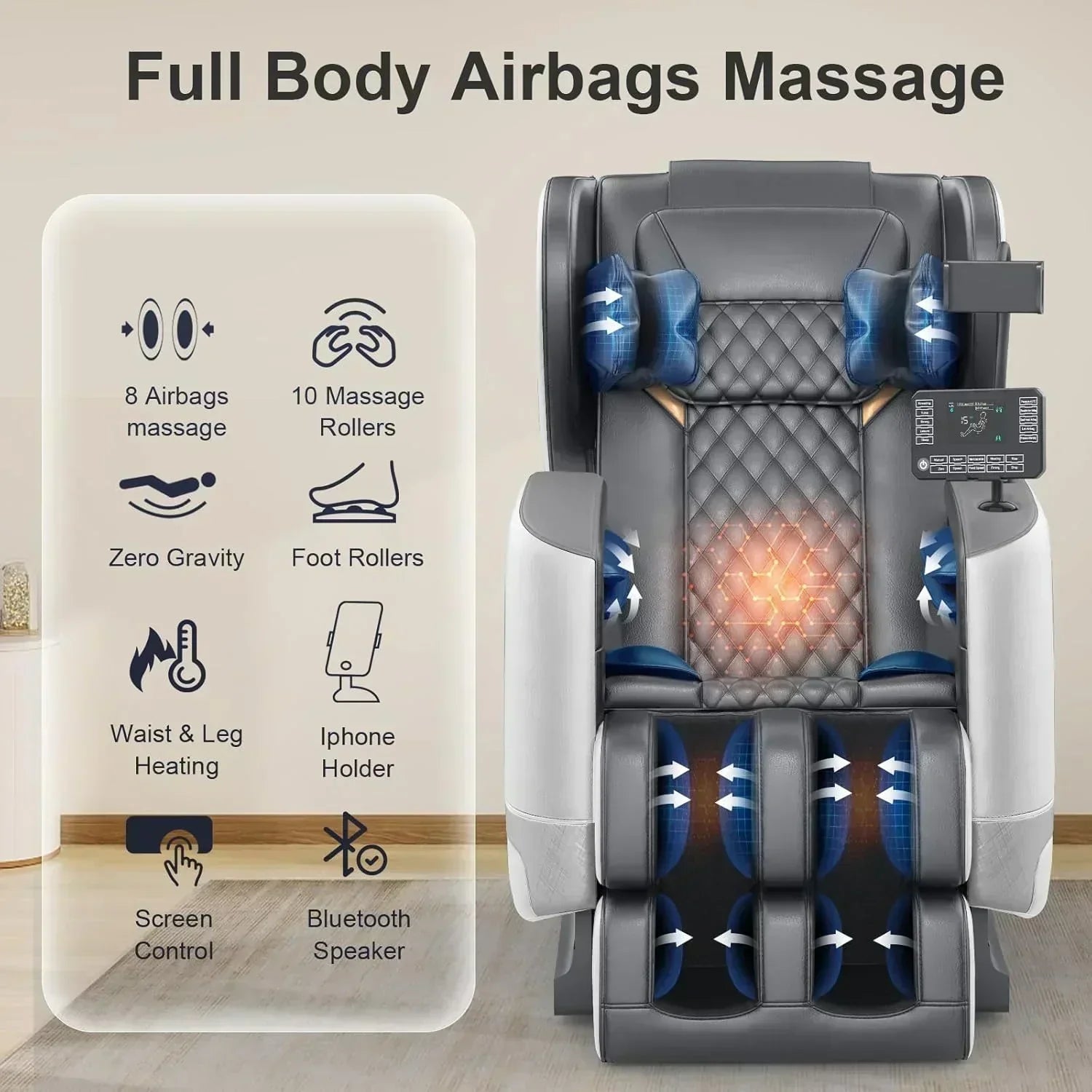 2025 Massage Chair Full Body Zero Gravity Massage Chair with 10 Fix Rollers Heating