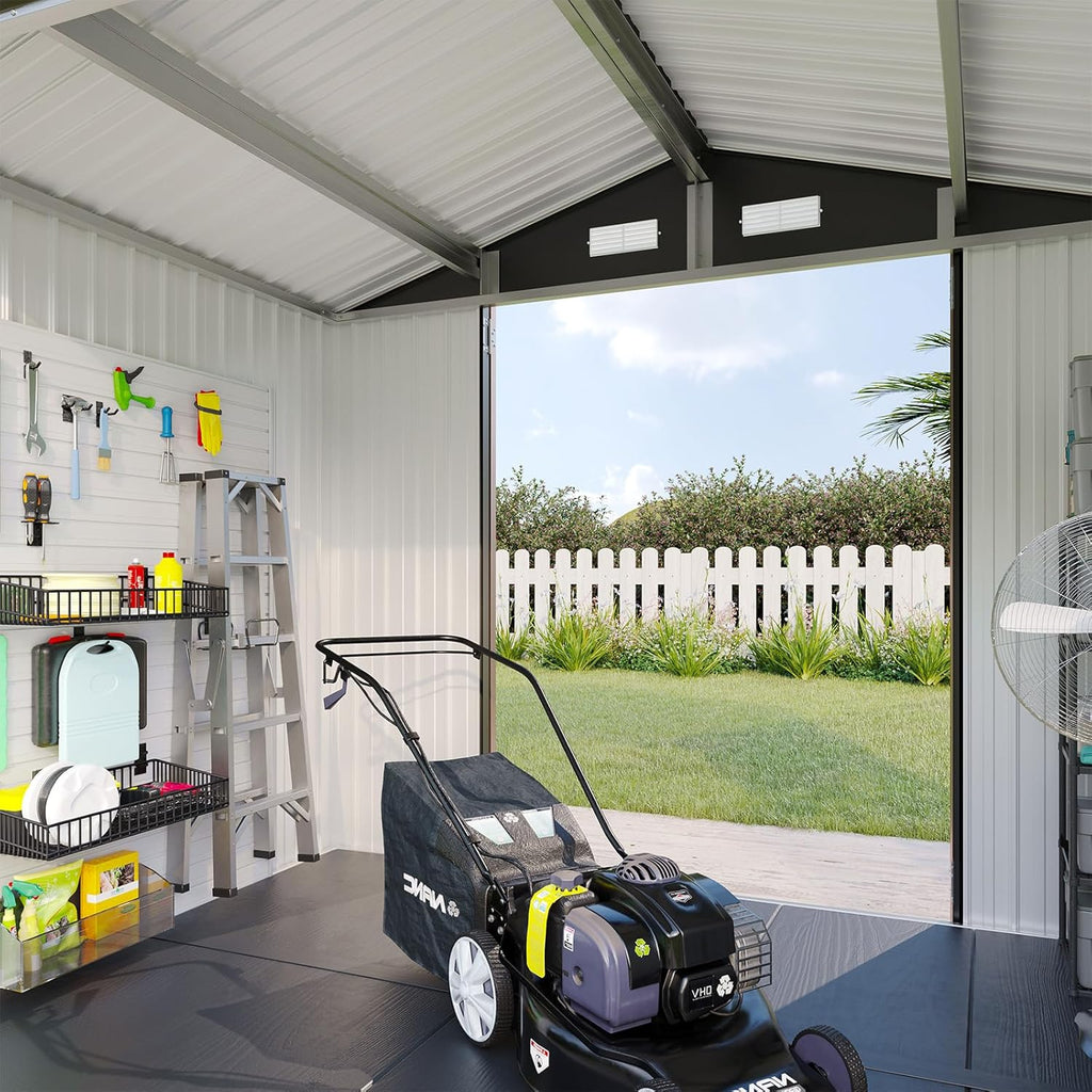 Aoxun 7.4x5.3FT Shed with Floor Galvanized Steel Outdoor Storage Shed Metal Garden Shed