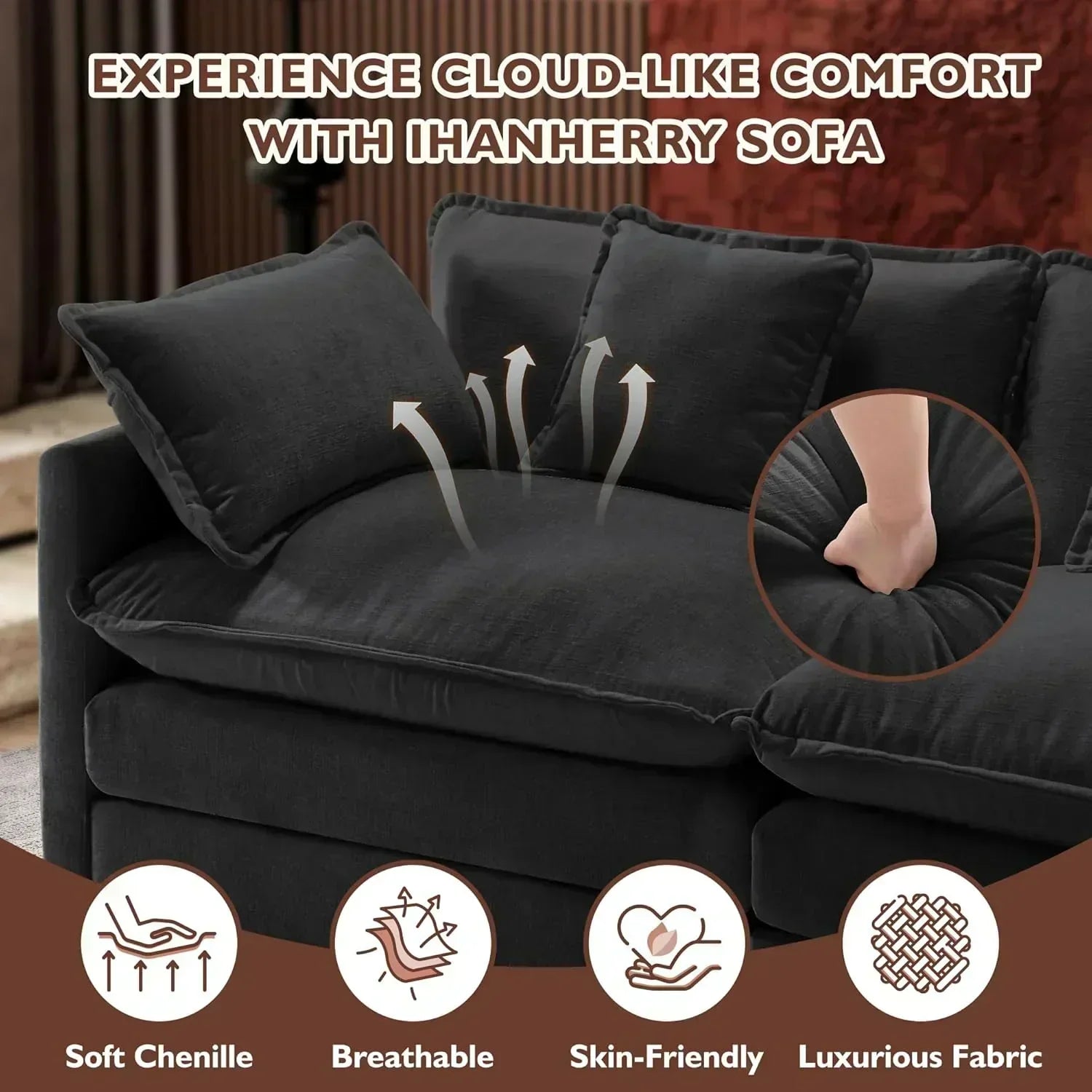 ihanherry 146-inch U-shaped modern sofa modular area cloud sofa