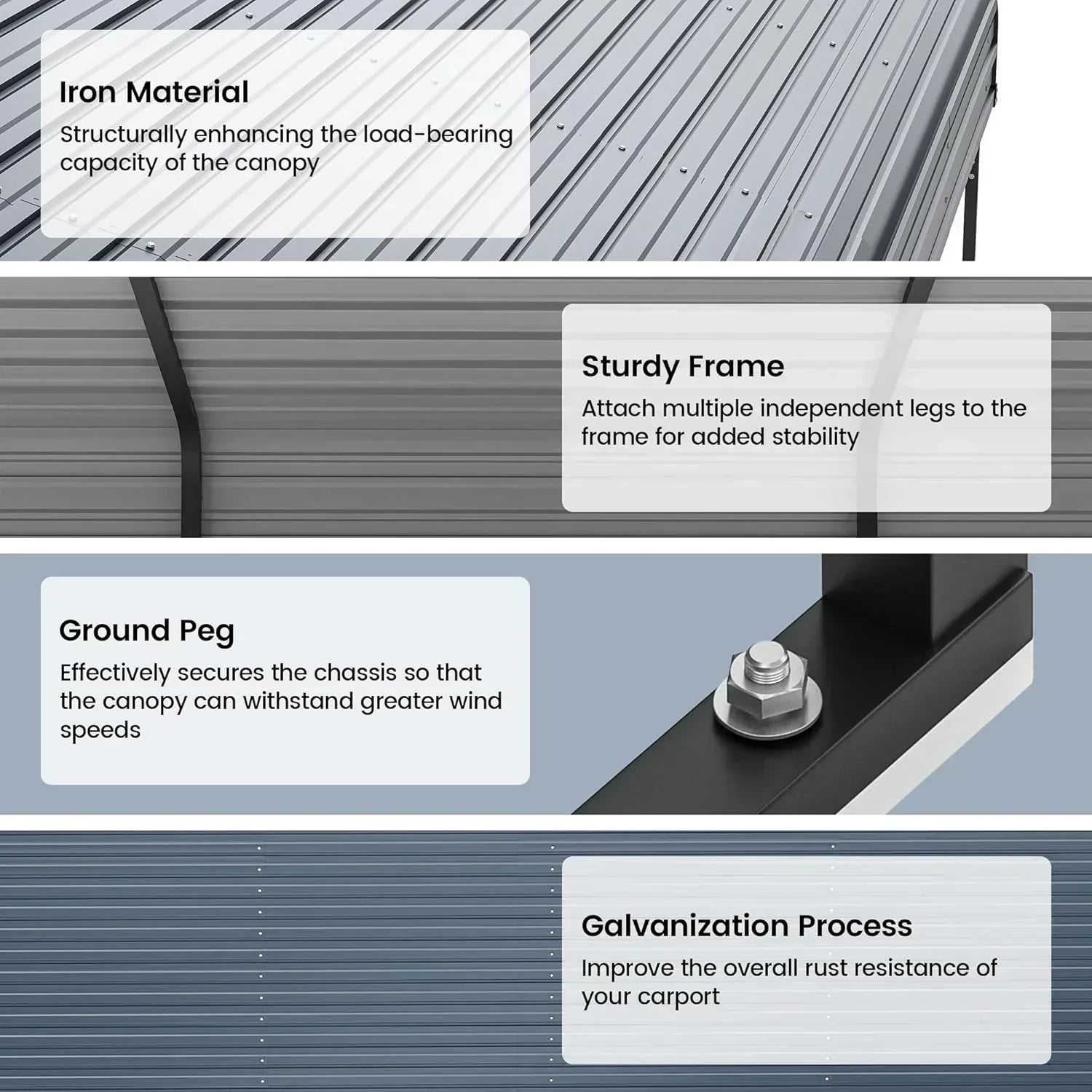 10'x15' Heavy Duty Metal Carport Outdoor Garage Car Shelter Shade with Heavier Frame