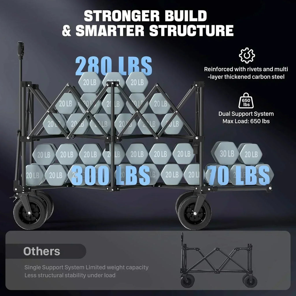 48 Extra Large Folding Travel Cart 560 lb Capacity 350 L Heavy Duty Utility Cart with Brakes