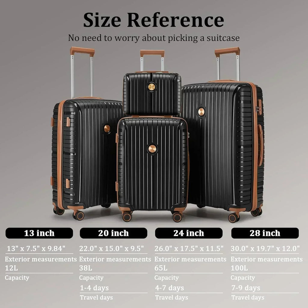5-piece PP hardshell lightweight travel carry-on luggage set with dual spinner wheels