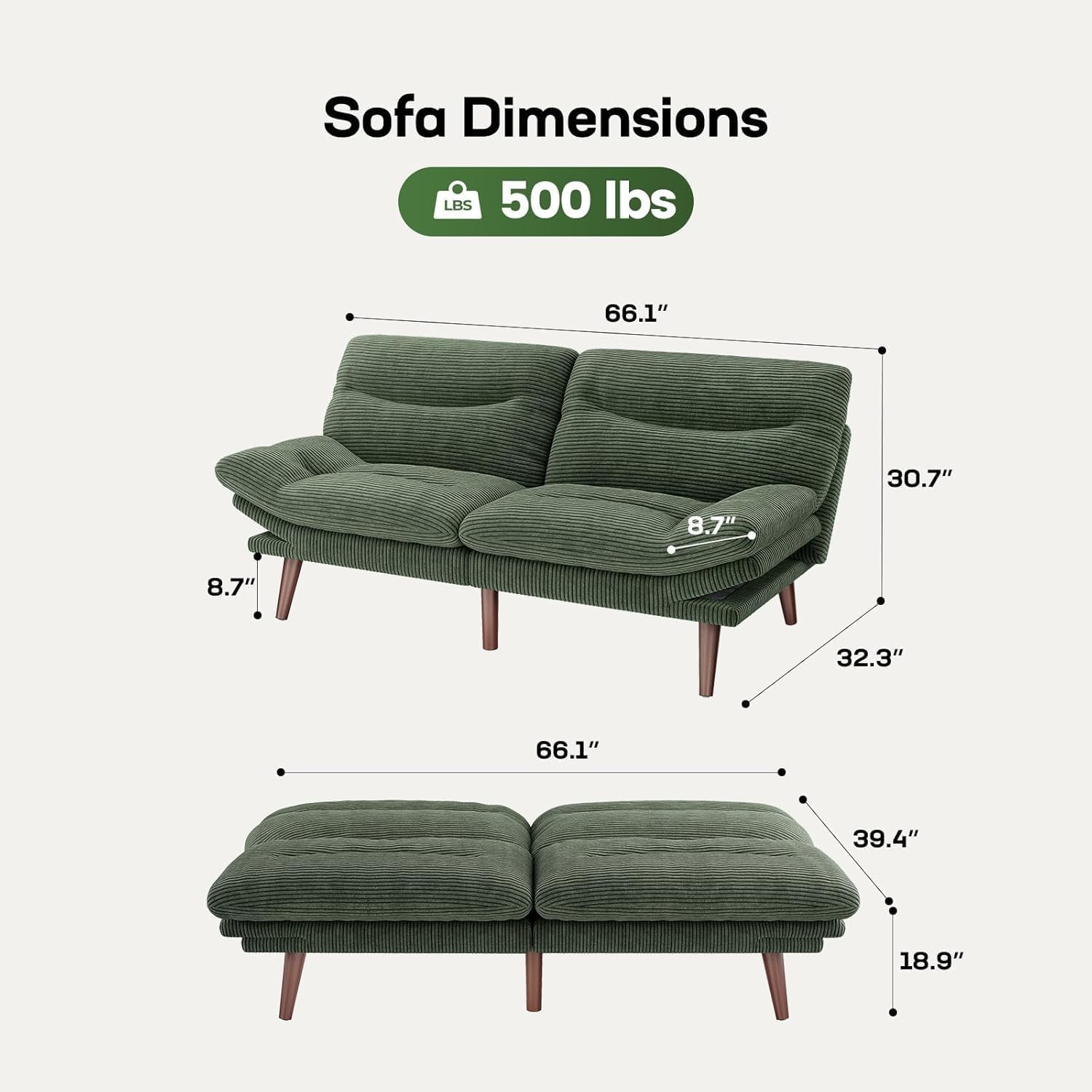 Futon Sofa Bed Futon Sofa Adjustable Back Armrests Converts to Small Sleeper Sofa Bed