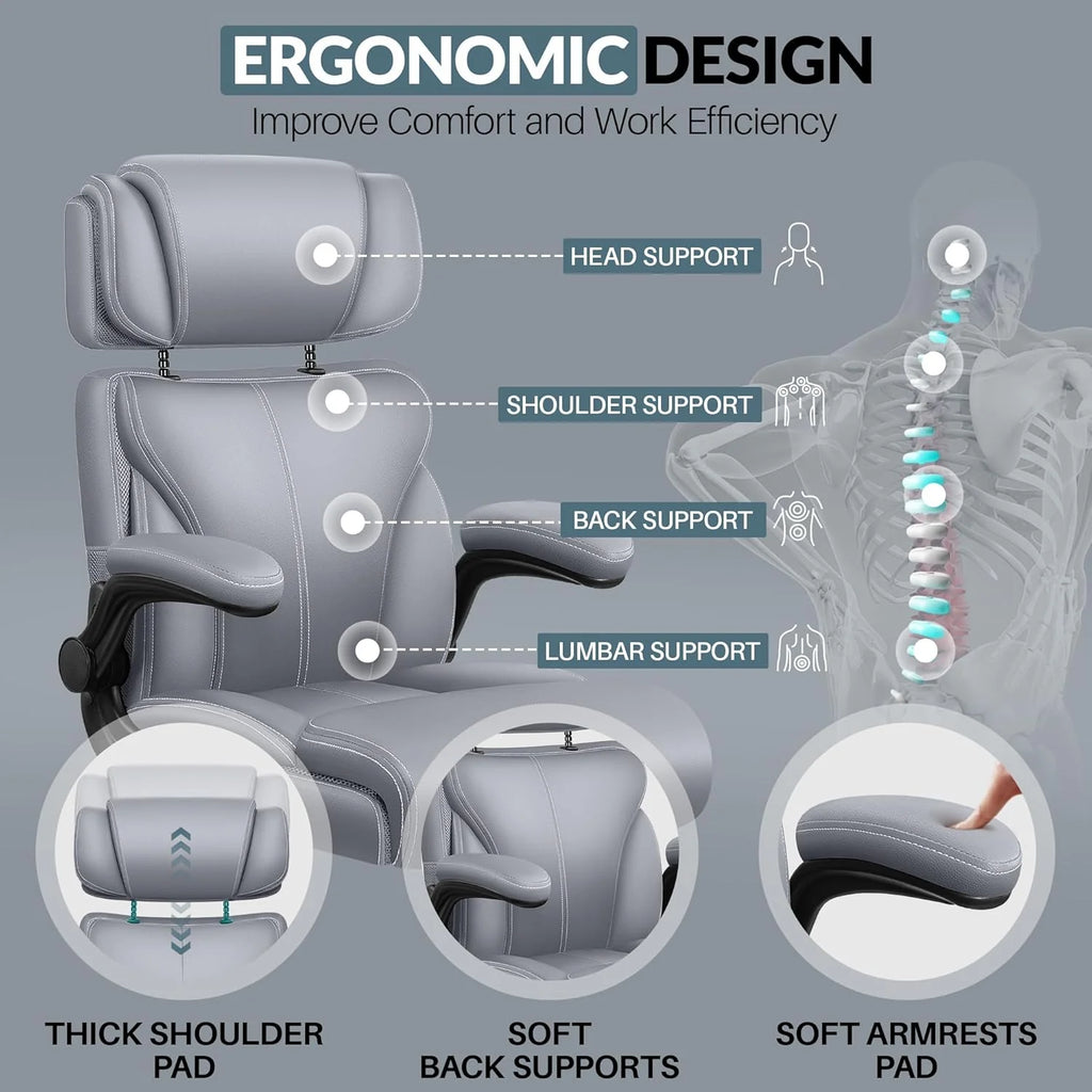 Office Chair Large High-Foot Computer Desk Chair, Breathable Leather Chair Lumbar Support Rotating Computer Chair