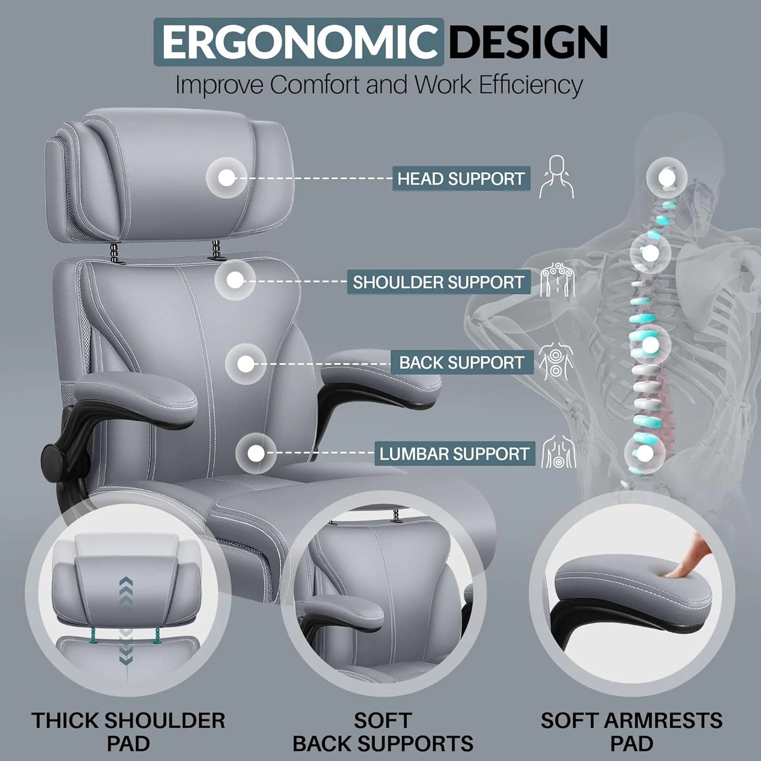 Office Chair Large High-Foot Computer Desk Chair, Breathable Leather Chair Lumbar Support Rotating Computer Chair