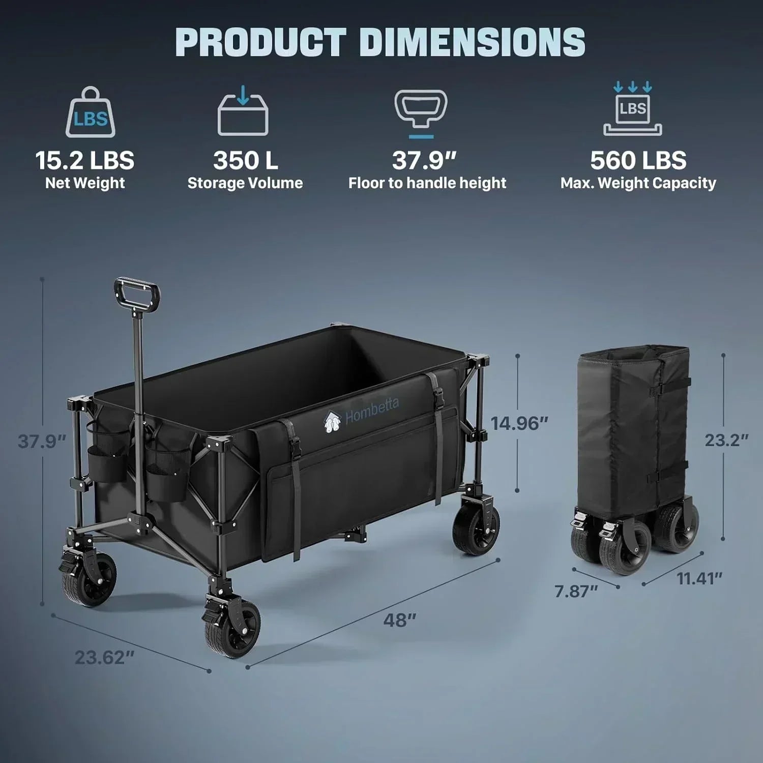 48 Extra Large Folding Travel Cart 560 lb Capacity 350 L Heavy Duty Utility Cart with Brakes