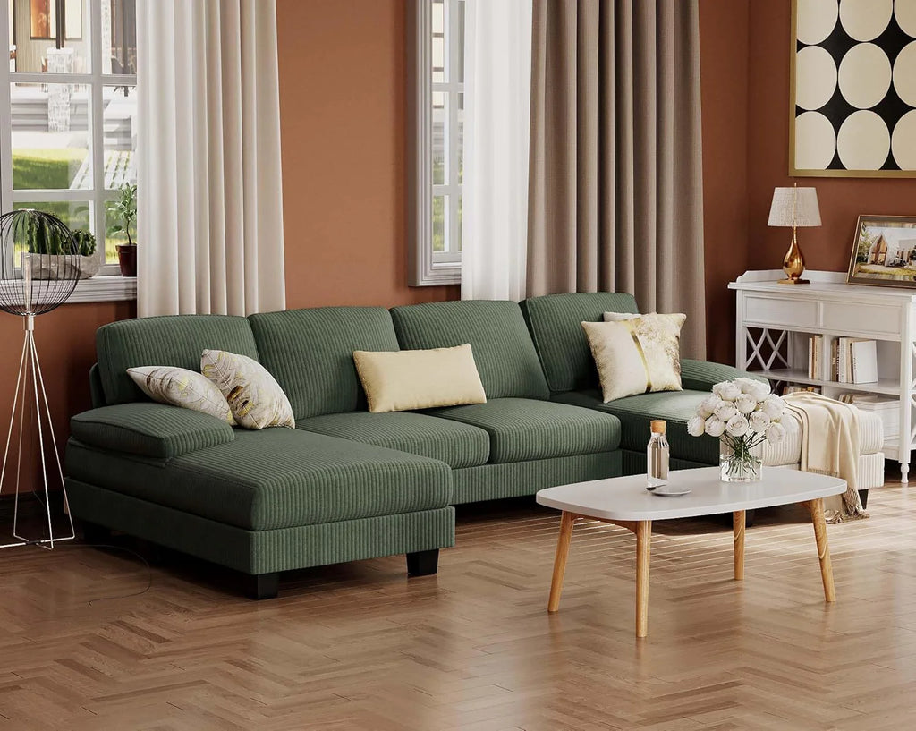 Furmax Sectional Couches for Living Room U-Shaped Sofa Couch Linen Fabric 4 Seat Sofa Set