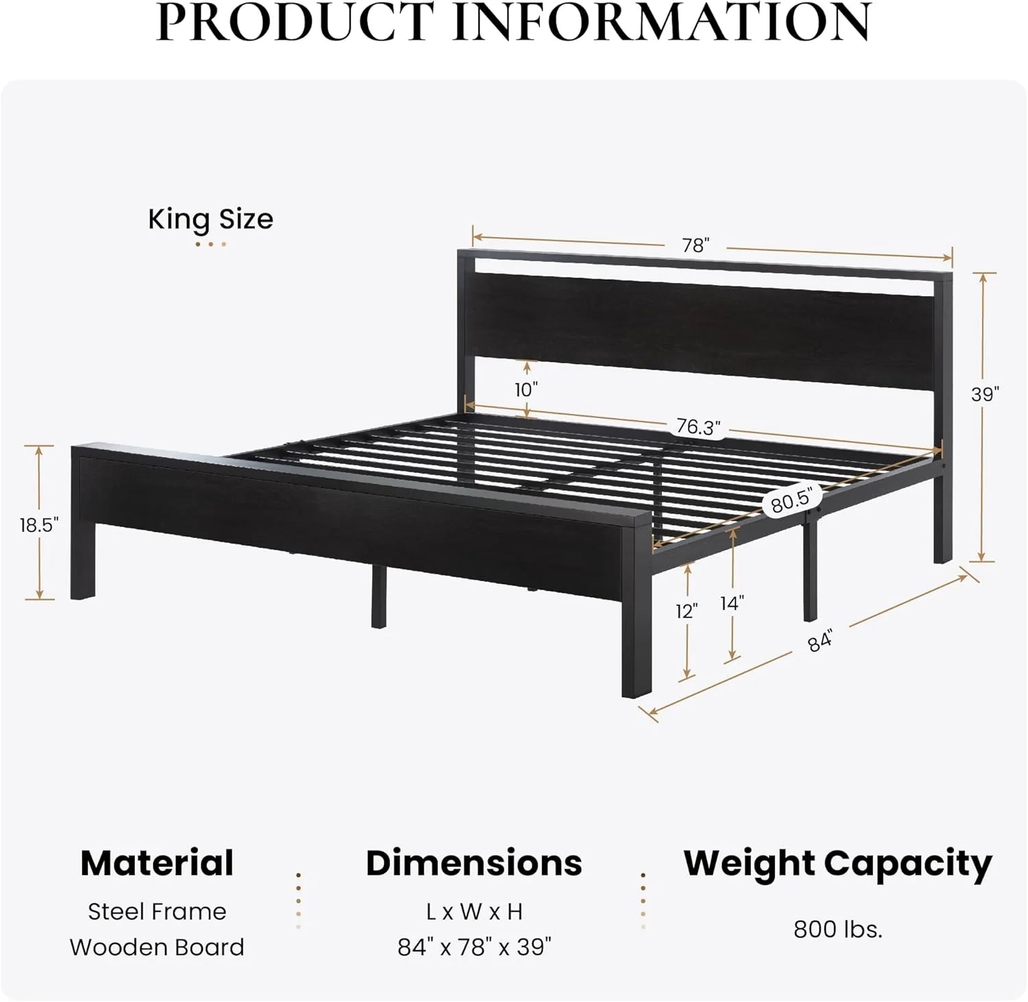 SHA CERLIN 14 Inch Full Size Metal Platform Bed Frame with Wooden Headboard and Footboard